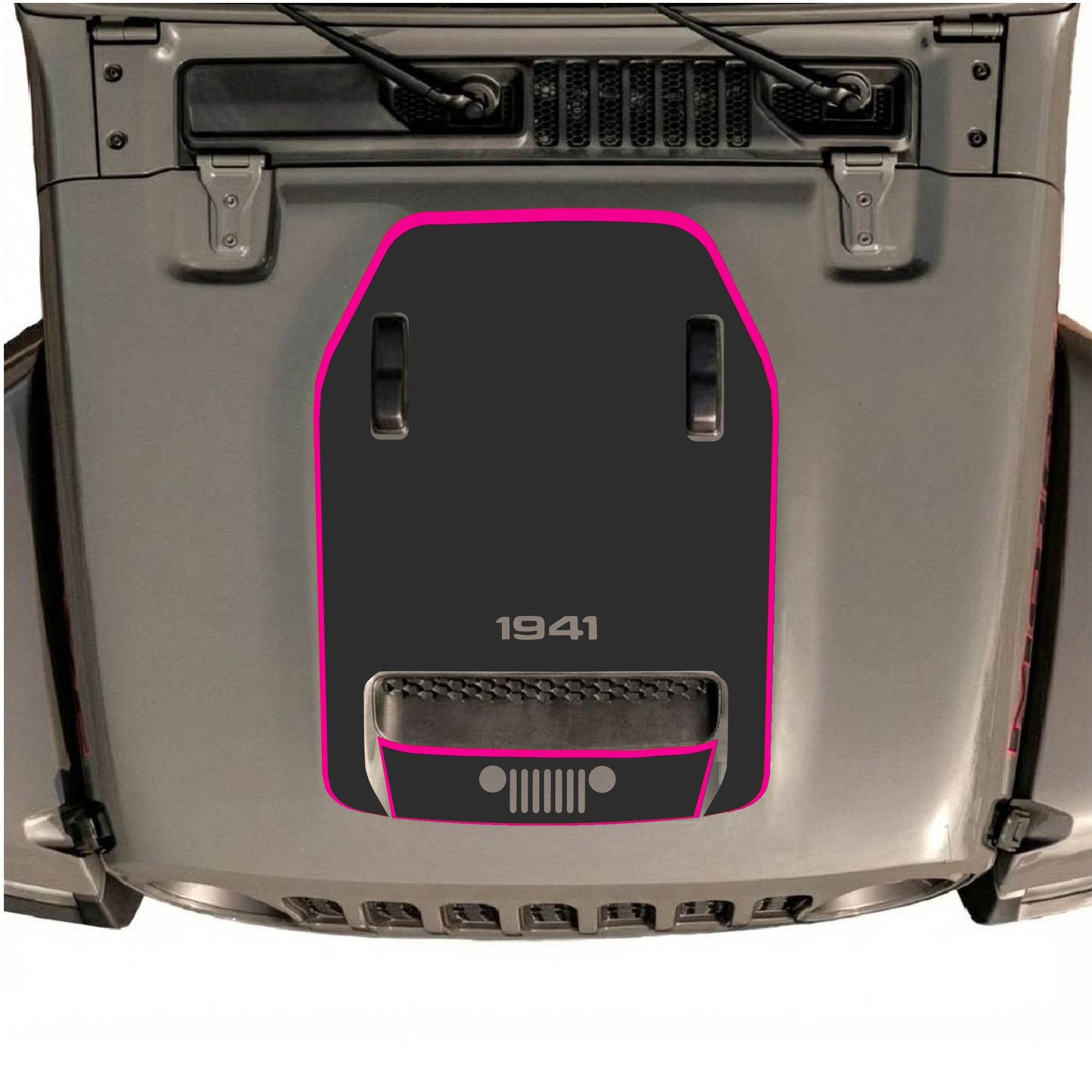 Hood Panel Decal/Sticker - 1941 Bottom Grill with Border Graphic Decal Graphic Kit - For Jeep JL JLU 392 2018 - Premium Vinyl