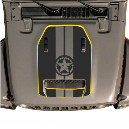 Hood Panel Decal/Sticker - Star and Stripes with Border Graphic Decal Graphic Kit - For Jeep JL JLU 392 2018 - Premium Vinyl