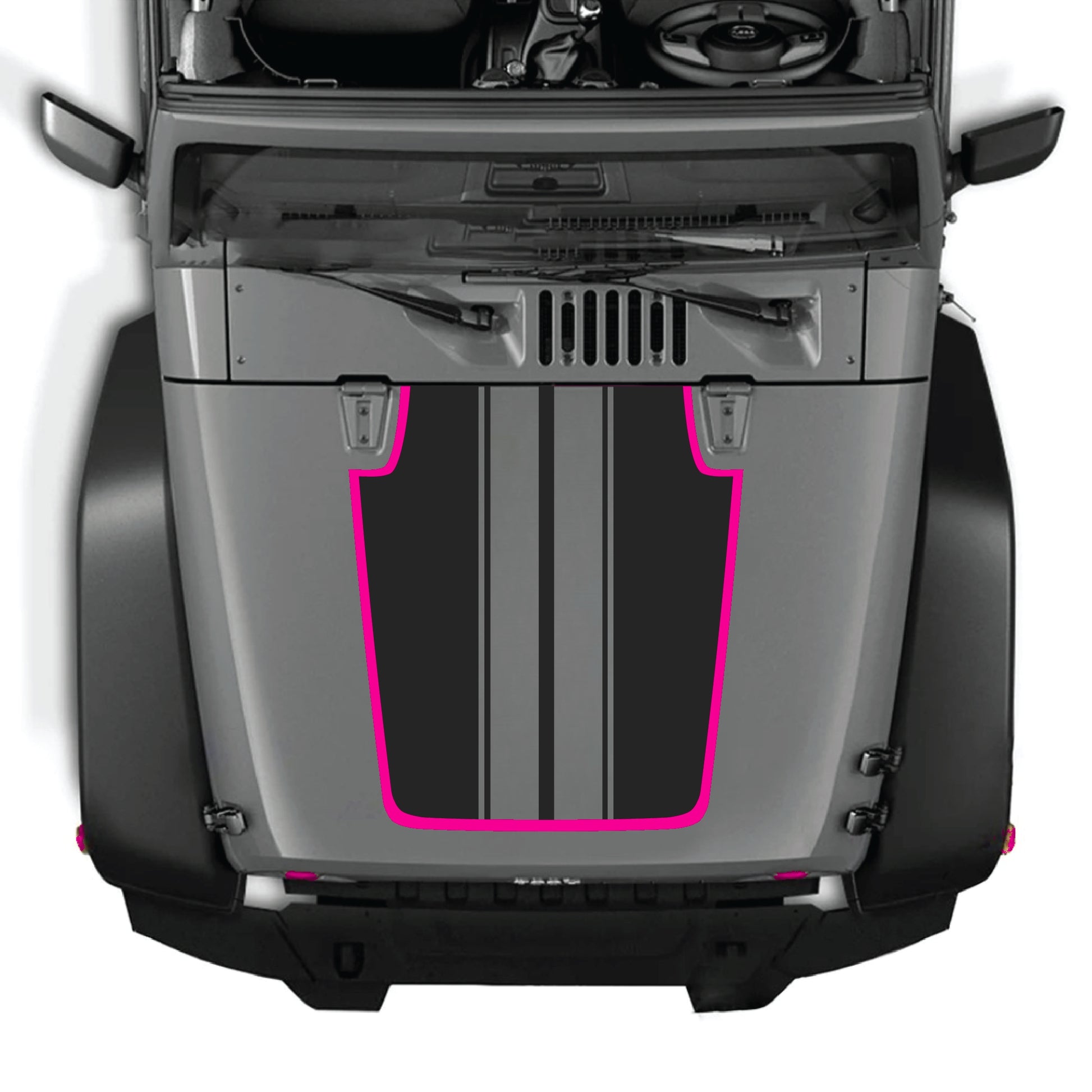 Calcomanía para capó de Jeep Wrangler JK JKU con gráfico de franjas en blanco y negro de CarCode, hecha de vinilo premium para una mejora elegante.