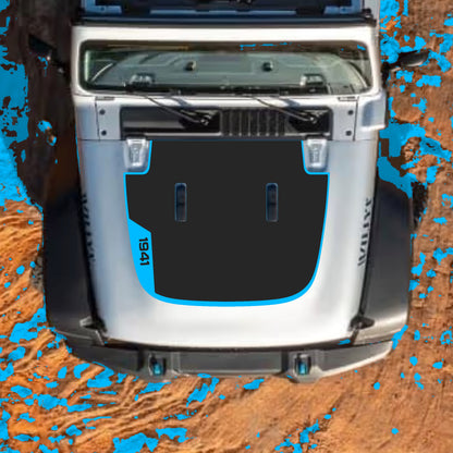 Hood Panel Decal/Sticker - Left Side 1941 with Border Graphic Decal Graphic Kit - For Jeep JL JLU Sahara 2018-2025 - Premium Vinyl