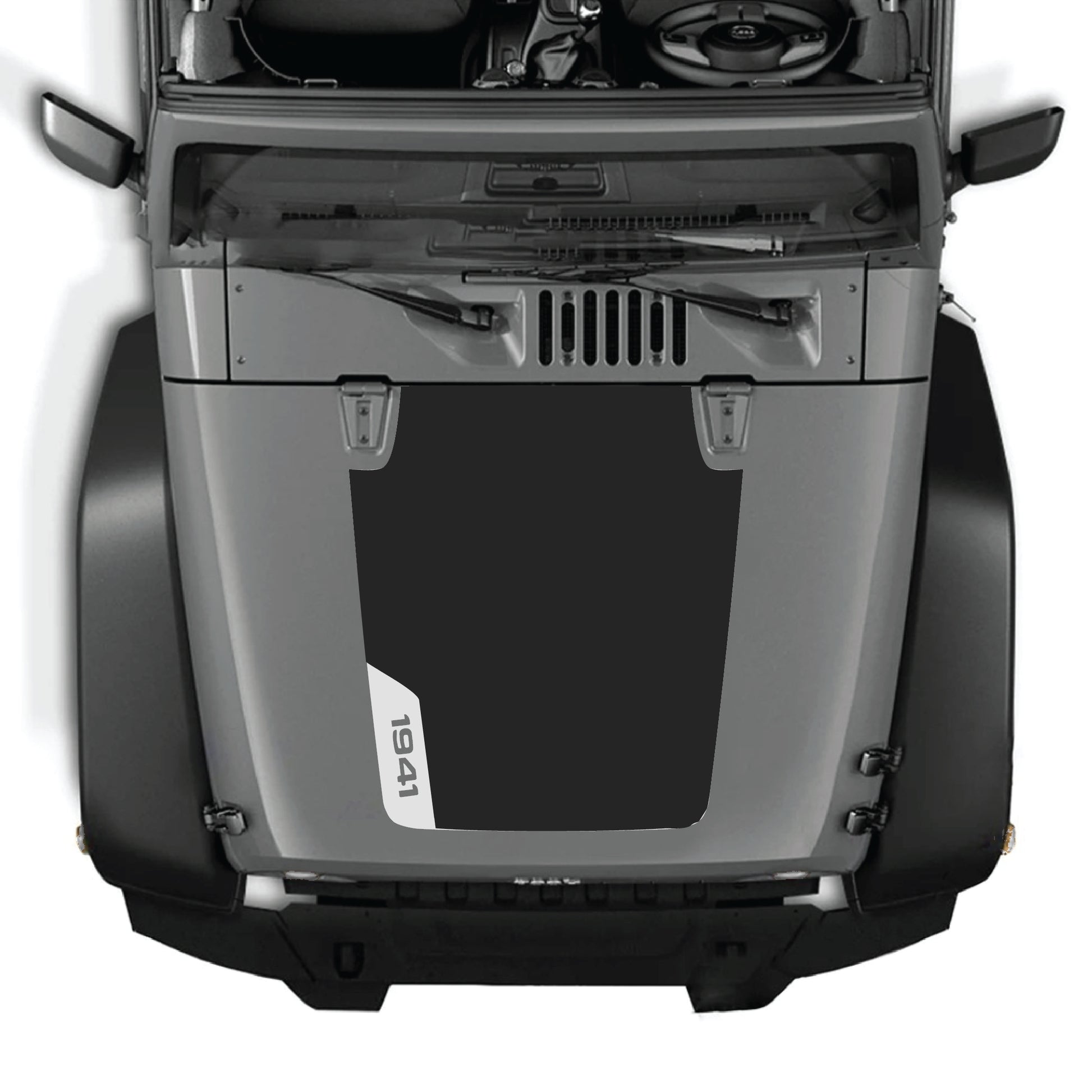 Calcomanía lateral izquierda para capó de Jeep Wrangler JK con gráfico 1941 de CarCode, hecha de vinilo premium para un estilo personalizado y atrevido.