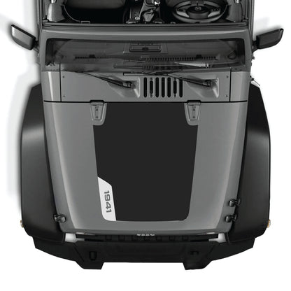 Calcomanía lateral izquierda para capó de Jeep Wrangler JK con gráfico 1941 de CarCode, hecha de vinilo premium para un estilo personalizado y atrevido.