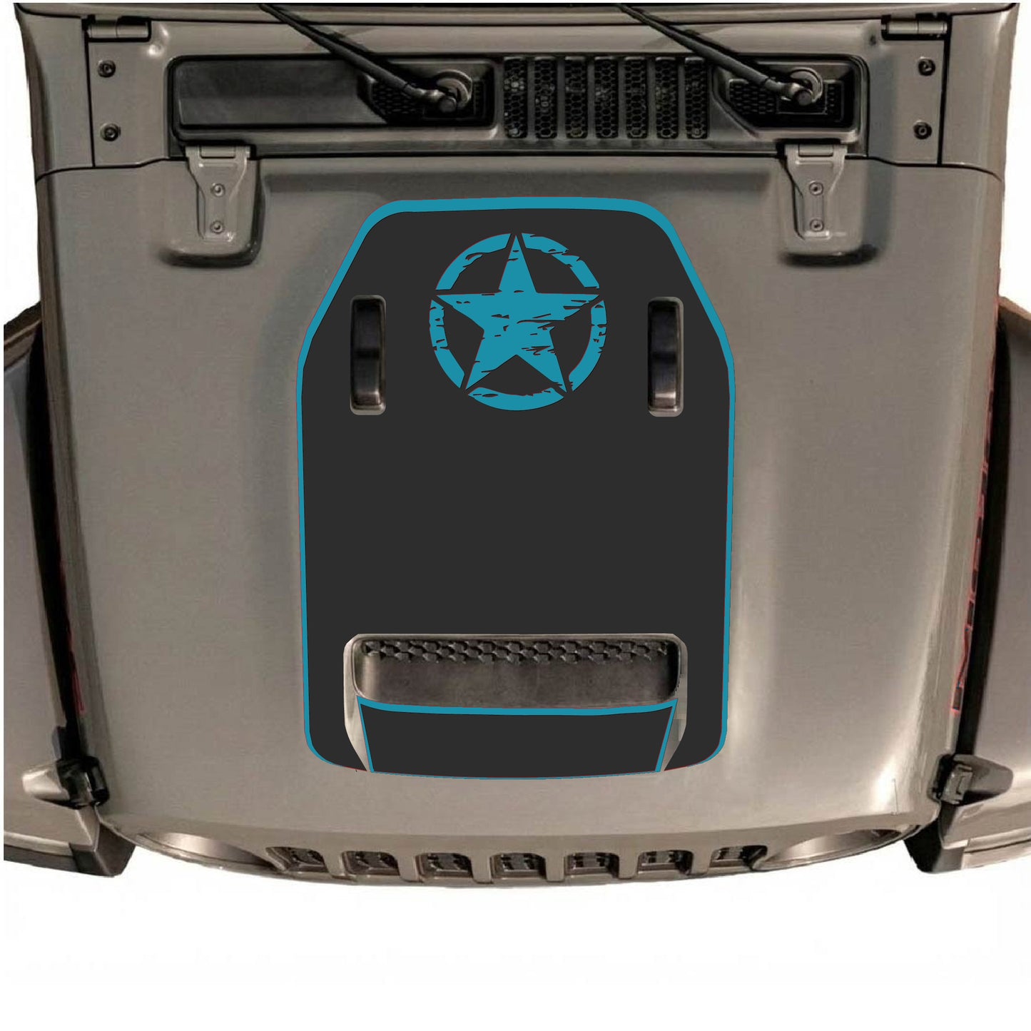 Hood Panel Decal/Sticker - Top Star with Border Graphic Decal Graphic Kit - For Jeep JL JLU 392 2018 - Premium Vinyl