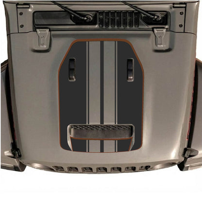 Hood Panel Decal/Sticker - Stripes with Border Graphic Decal Graphic Kit - For Jeep JL JLU 392 2018 - Premium Vinyl