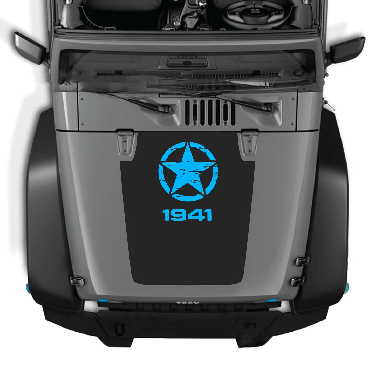 Jeep Wrangler JK JKU 2007-2018 hood decal with Top Star graphic from CarCode, made of premium vinyl for a bold exterior look.