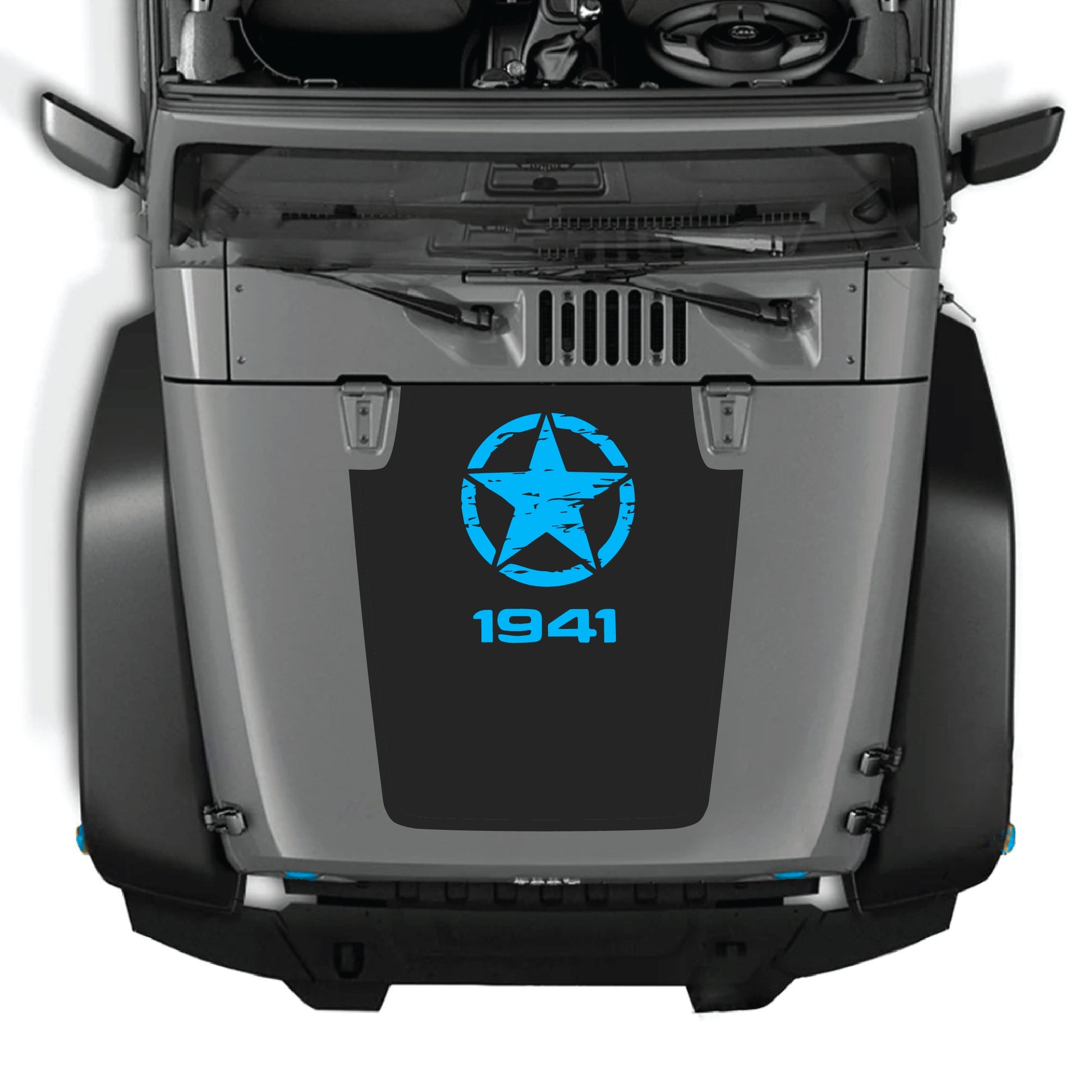 Jeep Wrangler JK JKU 2007-2018 hood decal with Top Star graphic from CarCode, made of premium vinyl for a bold exterior look.