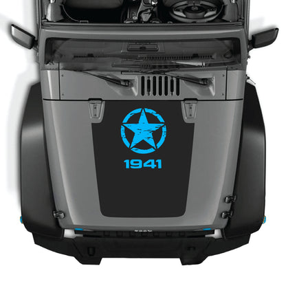 Jeep Wrangler JK JKU 2007-2018 hood decal with Top Star graphic from CarCode, made of premium vinyl for a bold exterior look.