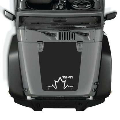 Canada 1941 hood decal graphic kit for Jeep Wrangler JK JKU, made of premium vinyl, featuring bold national pride design.