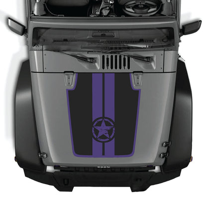 Jeep Wrangler JK hood decal with star and stripes border graphic in black and white vinyl, designed for a sleek custom look.