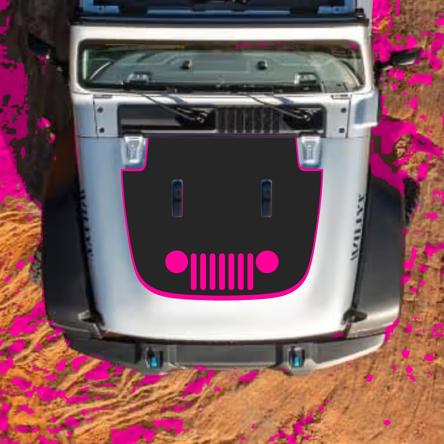 Hood Panel Decal/Sticker - Full Grill with Border Graphic Decal Graphic Kit - For Jeep JL JLU Sahara 2018-2025 - Premium Vinyl