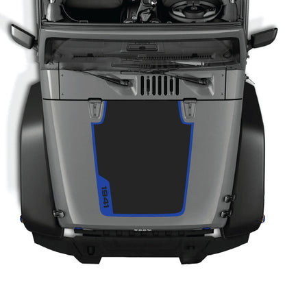 Left side hood decal with 1941 border graphic for Jeep Wrangler JK JKU, premium vinyl CarCode hood panel decal.