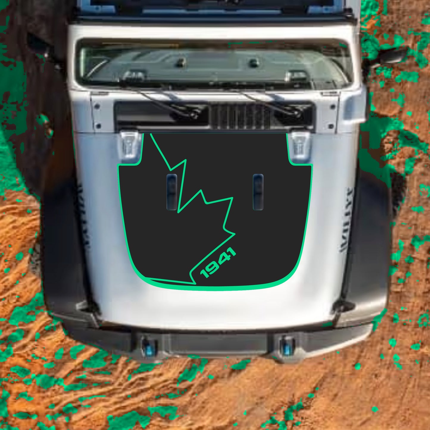 Hood Panel Decal/Sticker - Canada Full Leaf 1941 with Border Graphic Decal Graphic Kit - For Jeep JL JLU Sahara 2018-2025 - Premium Vinyl