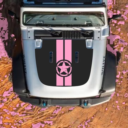 Hood Panel Decal/Sticker - Star and Stripes Graphic Decal Graphic Kit - For Jeep JL JLU Sahara 2018-2025 - Premium Vinyl
