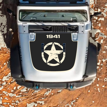 Hood Panel Decal/Sticker - Center Star 1941 with Border Graphic Decal Graphic Kit - For Jeep JL JLU Sahara 2018-2025 - Premium Vinyl
