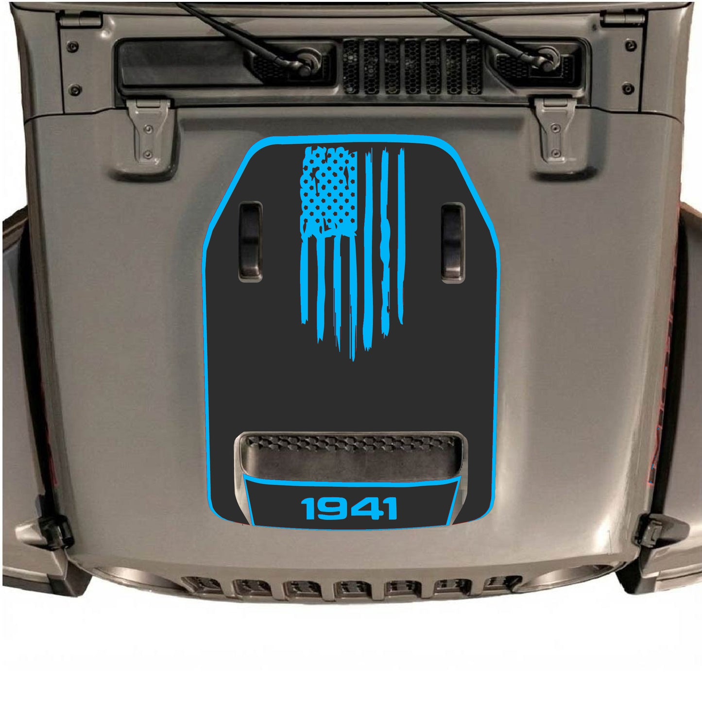 Hood Panel Decal/Sticker - 1941 America Flag with Border Graphic Decal Graphic Kit - For Jeep JL JLU 392 2018 - Premium Vinyl