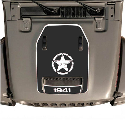 Hood Panel Decal/Sticker - 1941 Center Star with Border Graphic Decal Graphic Kit - For Jeep JL JLU 392 2018 - Premium Vinyl