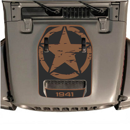 Hood Panel Decal/Sticker - 1941 Full Star with Border Graphic Decal Graphic Kit - For Jeep JL JLU 392 2018 - Premium Vinyl