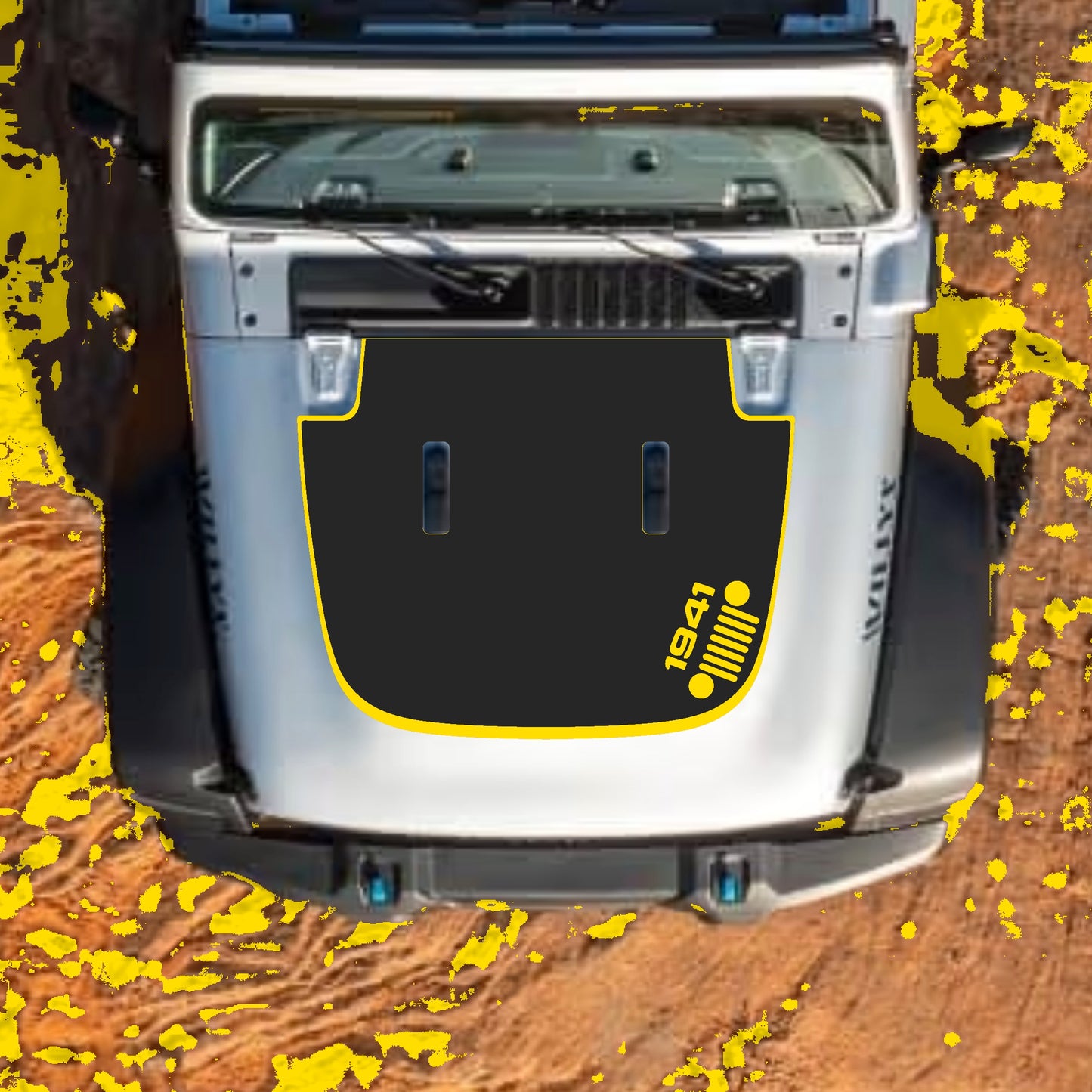 Hood Panel Decal/Sticker - Right Side 1941 Grill with Border Graphic Decal Graphic Kit - For Jeep JL JLU Sahara 2018-2025 - Premium Vinyl