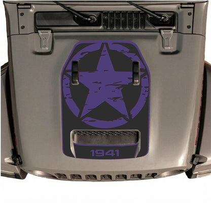 Hood Panel Decal/Sticker - 1941 Full Star with Border Graphic Decal Graphic Kit - For Jeep JL JLU 392 2018 - Premium Vinyl