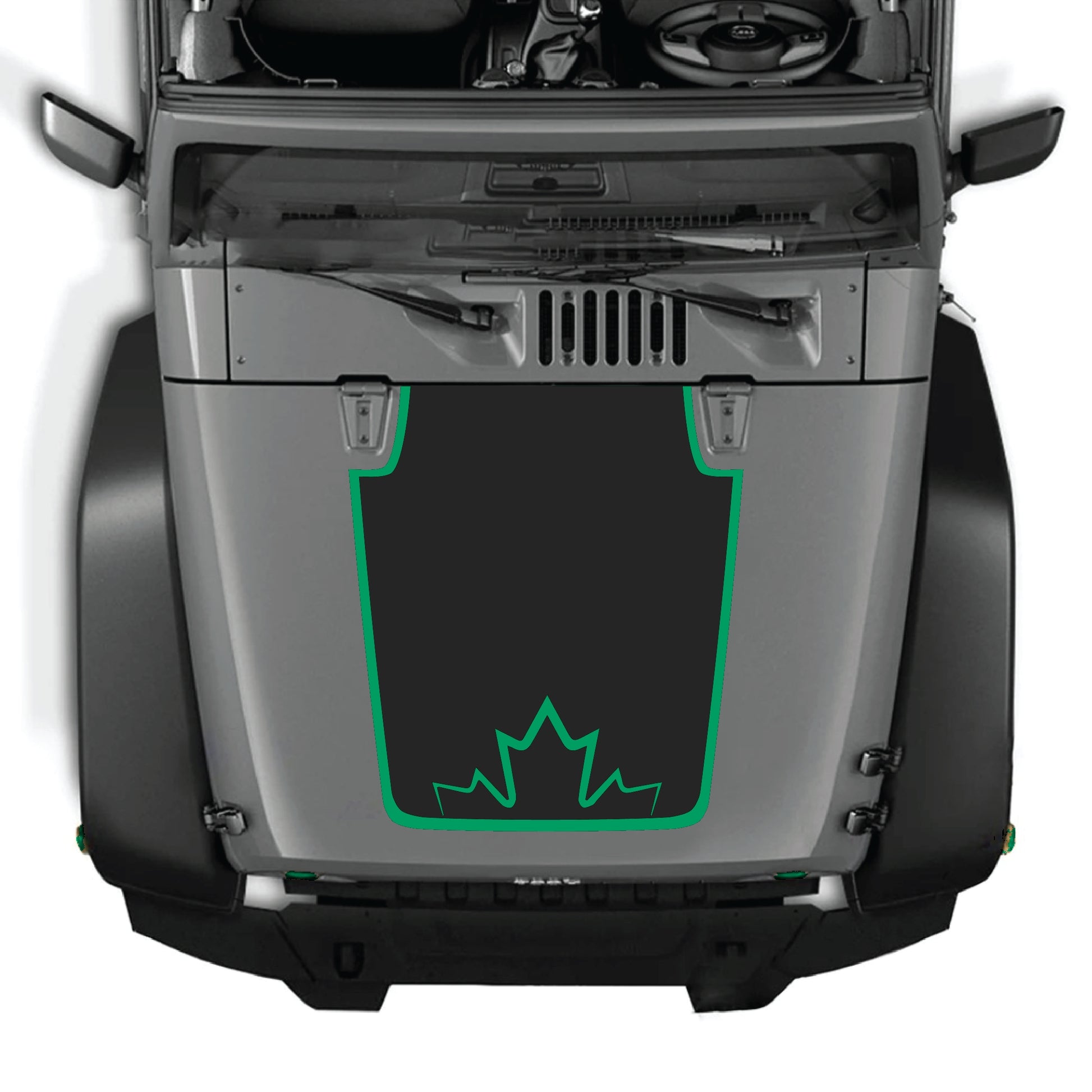 CarCode Canada graphic hood decal with border for Jeep Wrangler JK JKU 2007-2018, made of premium vinyl.