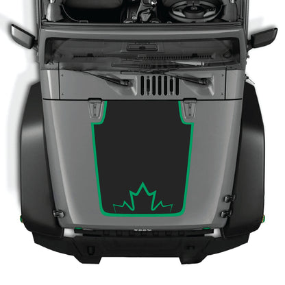 CarCode Canada graphic hood decal with border for Jeep Wrangler JK JKU 2007-2018, made of premium vinyl.