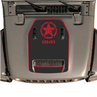 Hood Panel Decal/Sticker - 1941 Top Star with Border Graphic Decal Graphic Kit - For Jeep JL JLU 392 2018 - Premium Vinyl