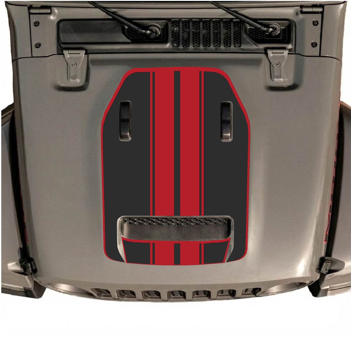 Hood Panel Decal/Sticker - Stripes with Border Graphic Decal Graphic Kit - For Jeep JL JLU 392 2018 - Premium Vinyl