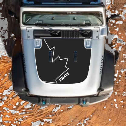 Hood Panel Decal/Sticker - Canada Full Leaf 1941 with Border Graphic Decal Graphic Kit - For Jeep JL JLU Sahara 2018-2025 - Premium Vinyl