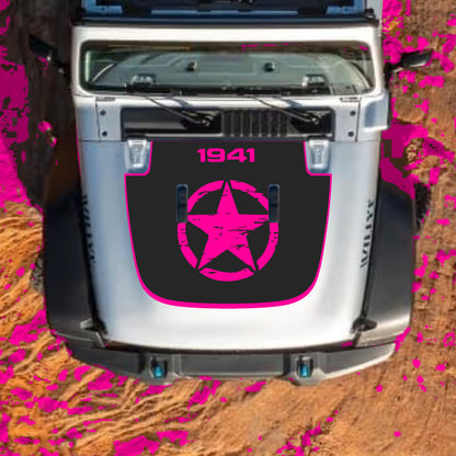 Hood Panel Decal/Sticker - Center Star 1941 with Border Graphic Decal Graphic Kit - For Jeep JL JLU Sahara 2018-2025 - Premium Vinyl
