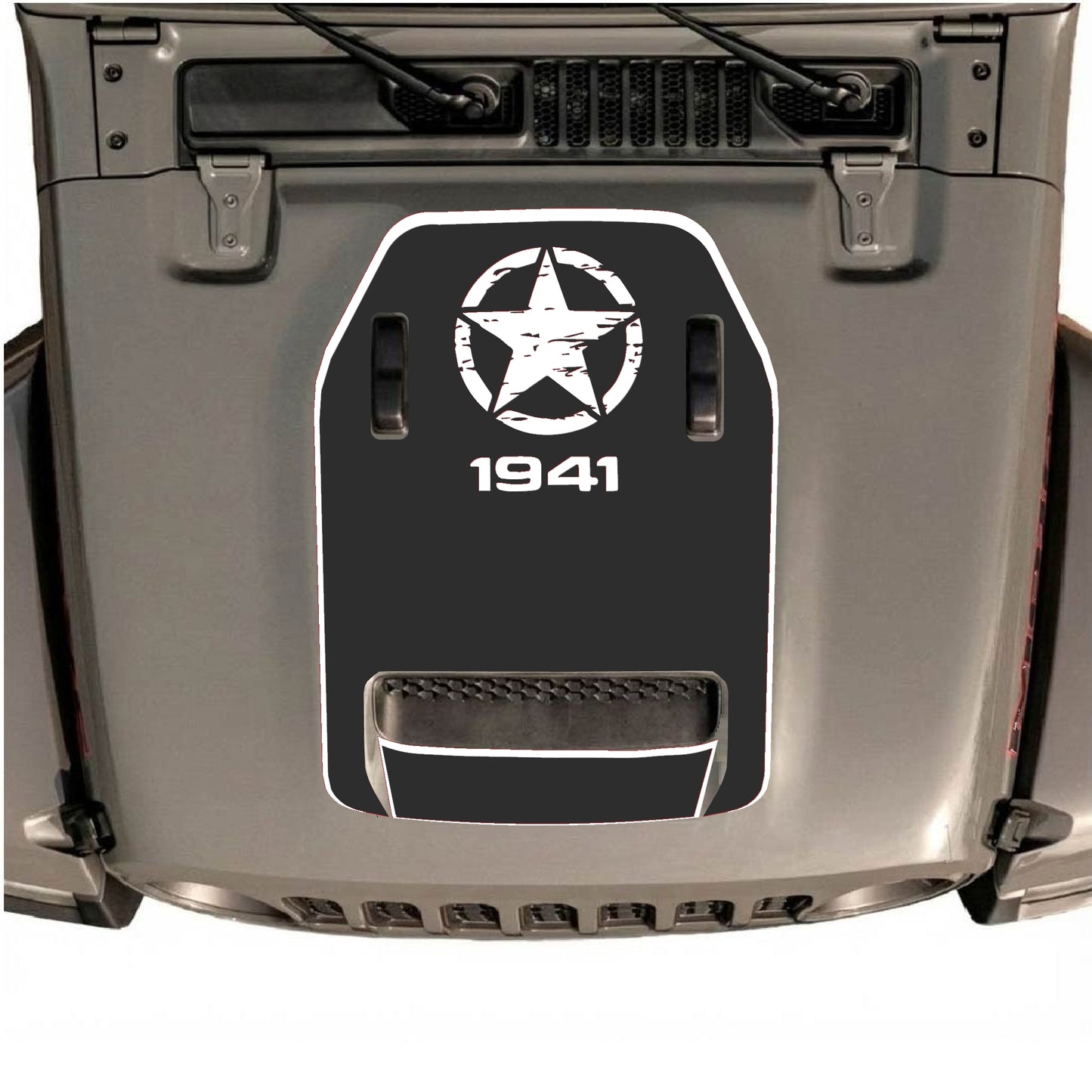 Hood Panel Decal/Sticker - 1941 Top Star with Border Graphic Decal Graphic Kit - For Jeep JL JLU 392 2018 - Premium Vinyl
