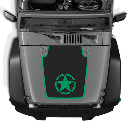Jeep Wrangler JK hood decal by CarCode featuring a center star with border graphic, made of premium vinyl for stylish customization.