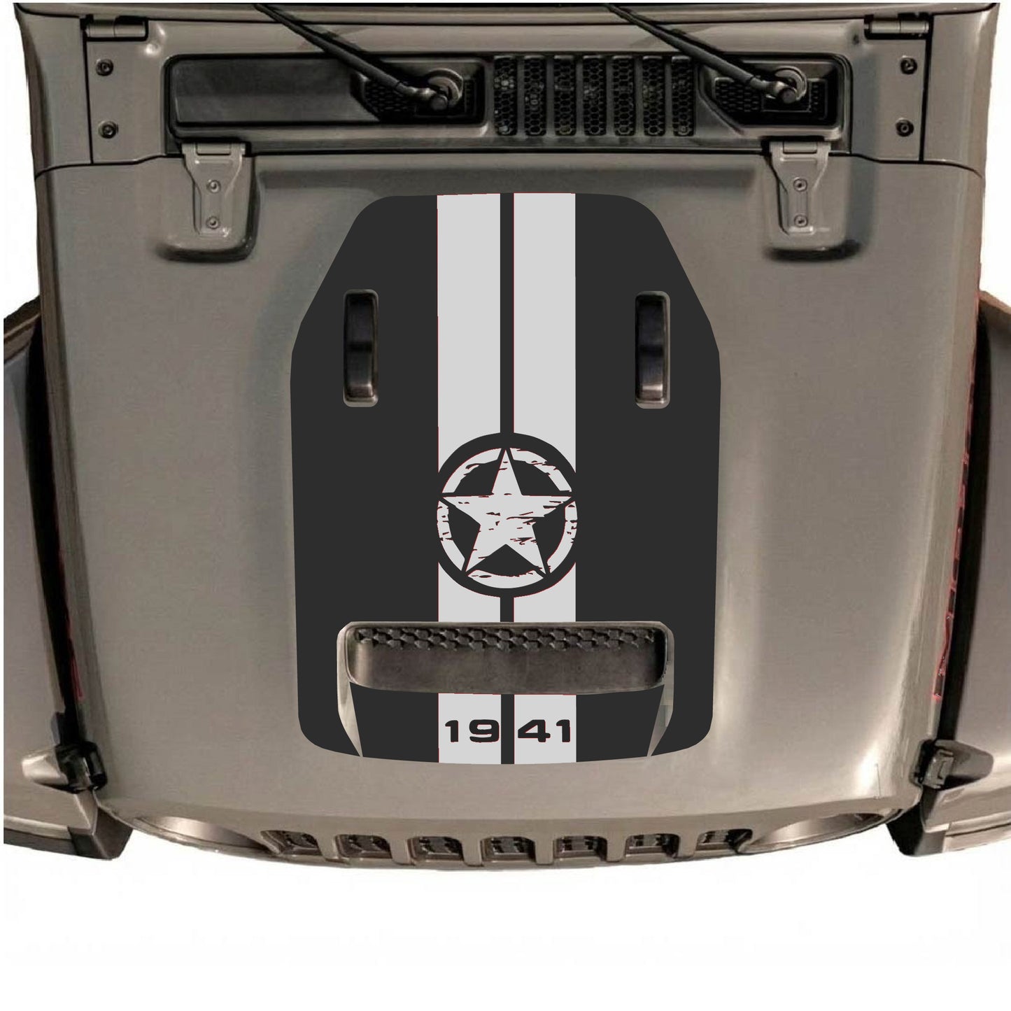 Hood Panel Decal/Sticker - 1941 Star & Stripes Graphic Decal Graphic Kit - For Jeep JL JLU 392 2018 - Premium Vinyl