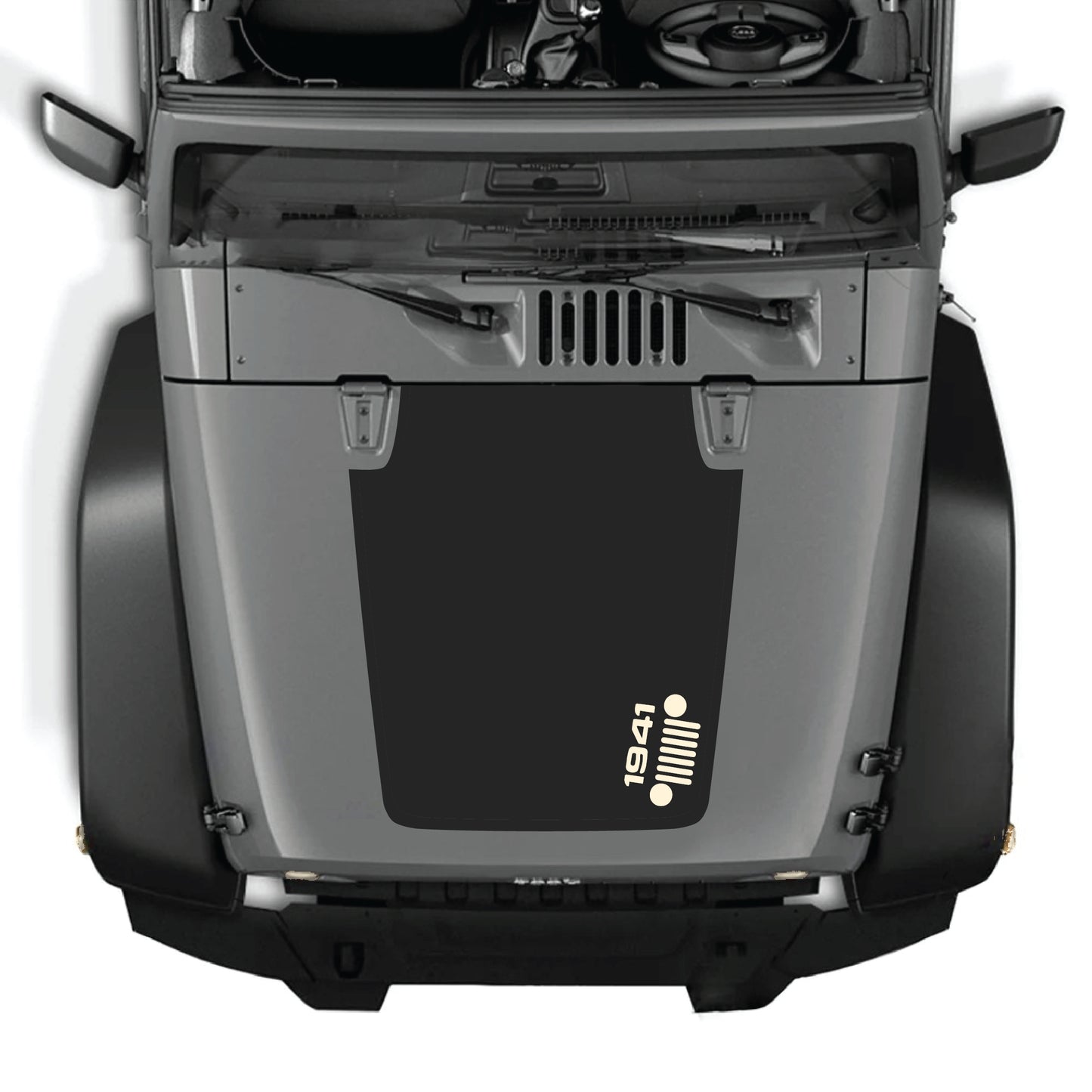 Right side hood decal with 1941 grill graphic for Jeep Wrangler JK JKU 2007-2018, made of premium vinyl by CarCode.