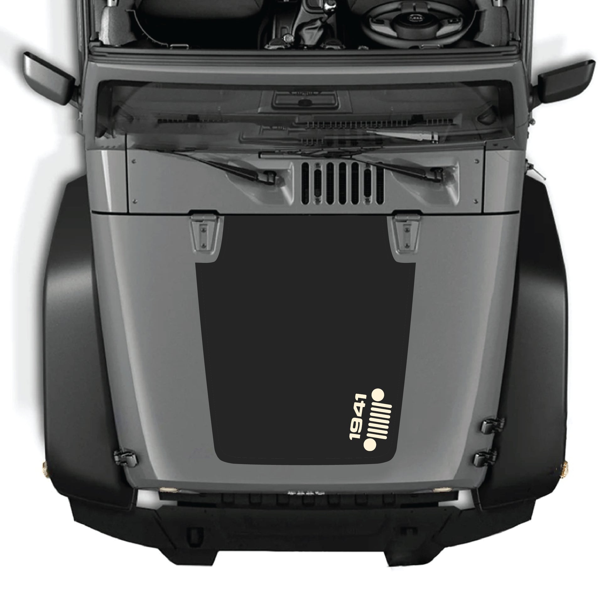 Right side hood decal with 1941 grill graphic for Jeep Wrangler JK JKU 2007-2018, made of premium vinyl by CarCode.