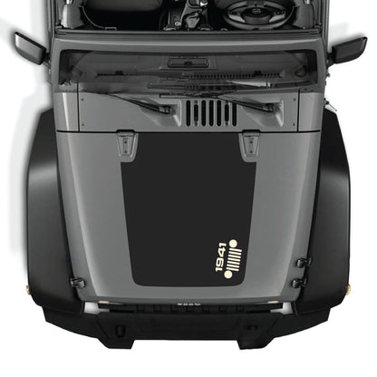 Right side hood decal with 1941 grill graphic for Jeep Wrangler JK JKU 2007-2018, made of premium vinyl by CarCode.