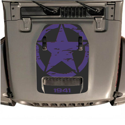 Hood Panel Decal/Sticker - 1941 Full Star Graphic Decal Graphic Kit - For Jeep JL JLU 392 2018 - Premium Vinyl