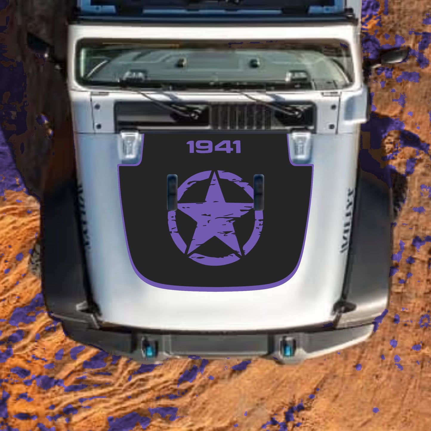 Hood Panel Decal/Sticker - Center Star 1941 with Border Graphic Decal Graphic Kit - For Jeep JL JLU Sahara 2018-2025 - Premium Vinyl