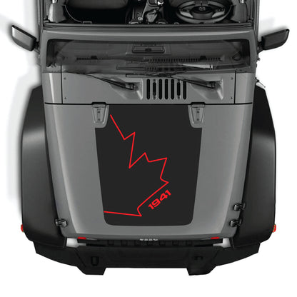 CarCode Canada full leaf hood decal sticker on Jeep Wrangler JK JKU, made from premium vinyl for 2007-2018 models.