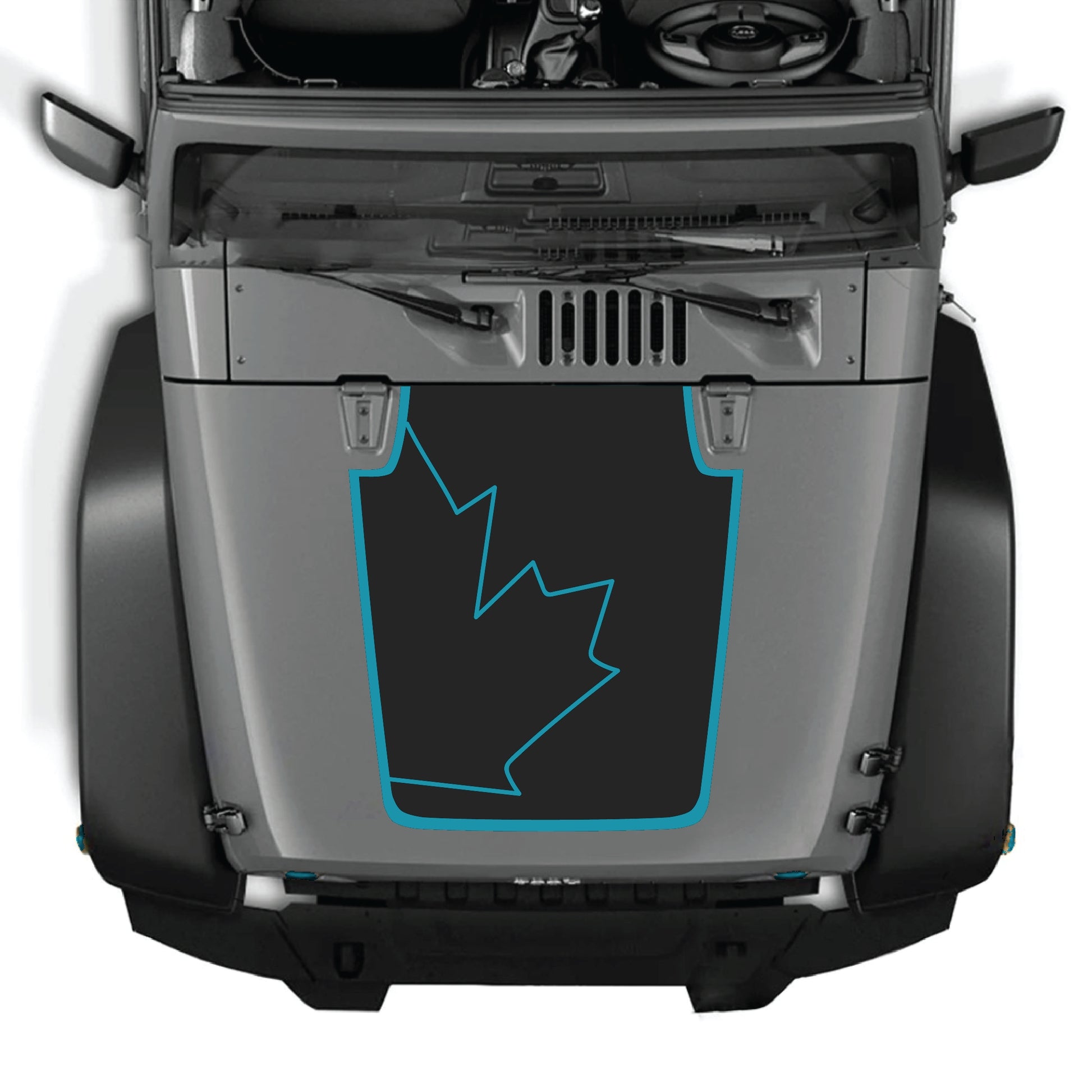 Canada full leaf hood decal with border for Jeep Wrangler JK JKU, made of premium vinyl, by CarCode.