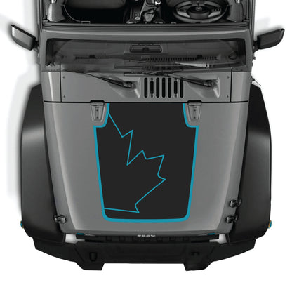 Canada full leaf hood decal with border for Jeep Wrangler JK JKU, made of premium vinyl, by CarCode.