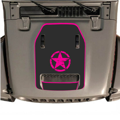 Hood Panel Decal/Sticker - Center Star with Border Graphic Decal Graphic Kit - For Jeep JL JLU 392 2018 - Premium Vinyl