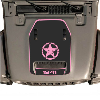 Hood Panel Decal/Sticker - 1941 Center Star with Border Graphic Decal Graphic Kit - For Jeep JL JLU 392 2018 - Premium Vinyl