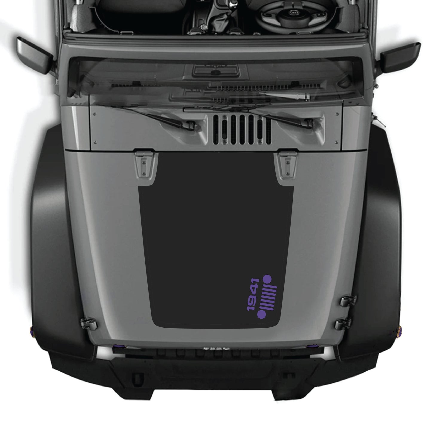 Right side hood decal sticker for Jeep Wrangler JK 2007-2018 with 1941 grill graphic, made from premium vinyl by CarCode.