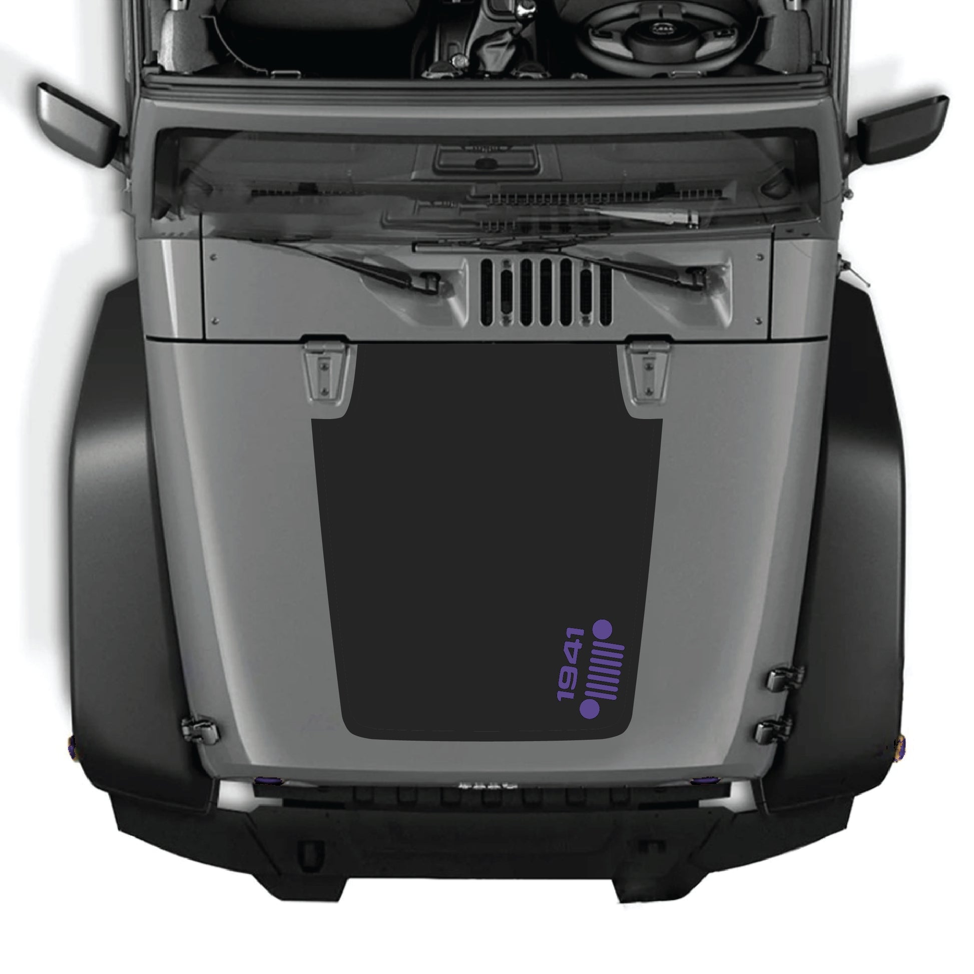 Right side hood decal sticker for Jeep Wrangler JK 2007-2018 with 1941 grill graphic, made from premium vinyl by CarCode.