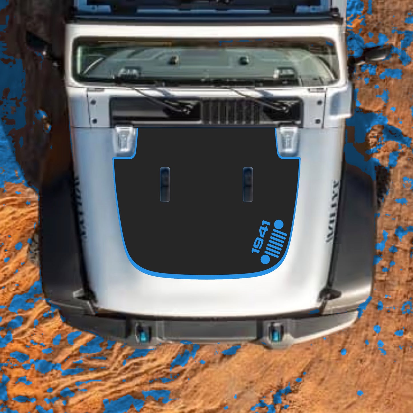 Hood Panel Decal/Sticker - Right Side 1941 Grill with Border Graphic Decal Graphic Kit - For Jeep JL JLU Sahara 2018-2025 - Premium Vinyl