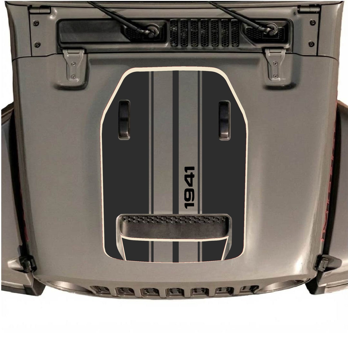Hood Panel Decal/Sticker - Black 1941 Stripes with Border Graphic Decal Graphic Kit - For Jeep JL JLU 392 2018 - Premium Vinyl