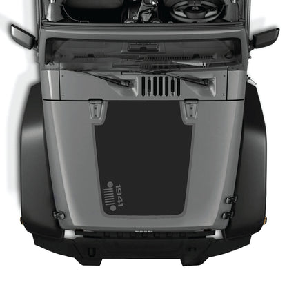 Left side hood decal with 1941 grill border graphic for Jeep Wrangler JK JKU 2007-2018, made of premium vinyl by CarCode.