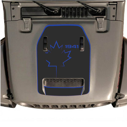 Hood Panel Decal/Sticker - 1941 Canada Leaf with Border Graphic Decal Graphic Kit - For Jeep JL JLU 392 2018 - Premium Vinyl