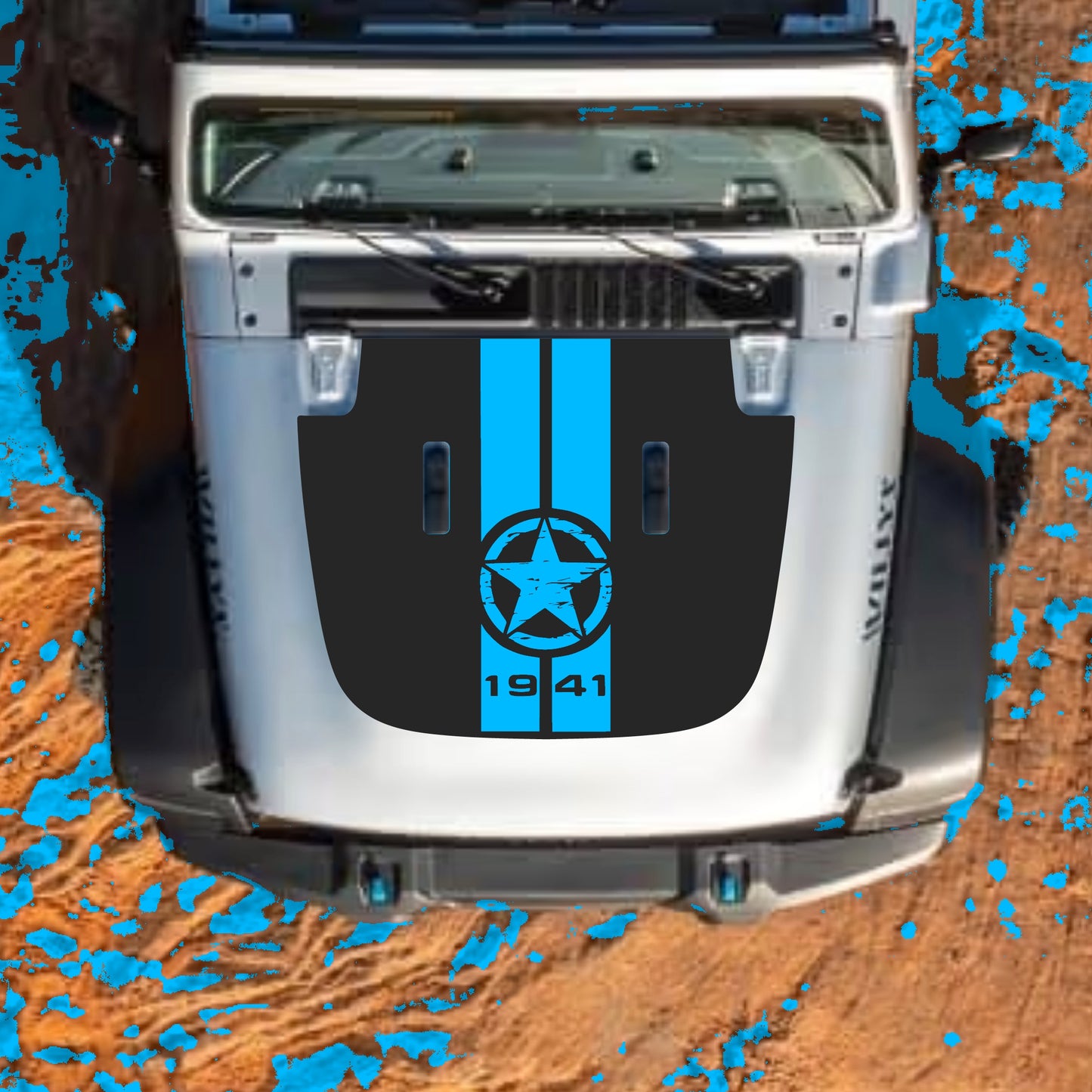 Hood Panel Decal/Sticker - 1941 Star and Stripes Graphic Decal Graphic Kit - For Jeep JL JLU Sahara 2018-2025 - Premium Vinyl