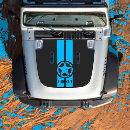 Hood Panel Decal/Sticker - 1941 Star and Stripes Graphic Decal Graphic Kit - For Jeep JL JLU Sahara 2018-2025 - Premium Vinyl